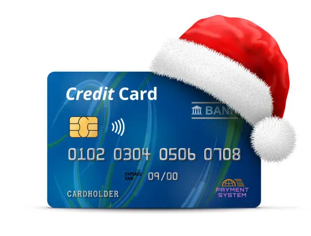 Vector illustration of Bank credit card in red Santa Claus hat