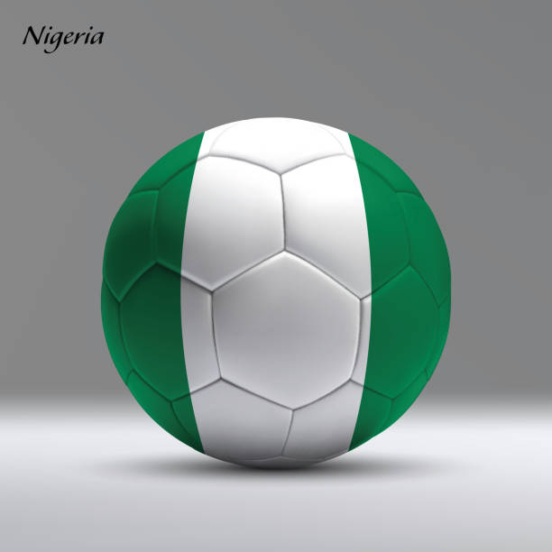 スタジオの背景にナイジェリアの国旗を持つ3dリアルなサッカーボール - football backgrounds black sport点�のイラスト素材／クリップアート素材／マンガ素材／アイコン素材