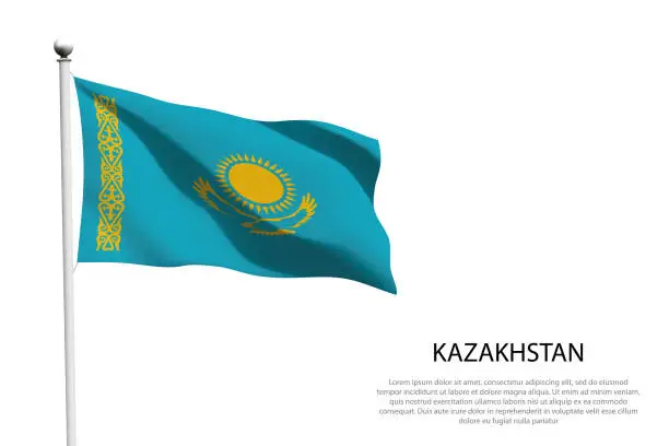 Vector illustration of national flag Kazakhstan waving on white background