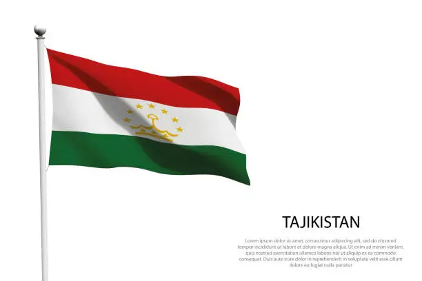 Vector illustration of national flag Tajikistan waving on white background