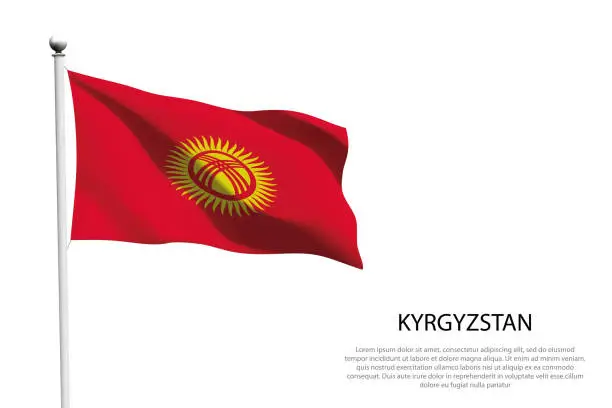 Vector illustration of national flag Kyrgyzstan waving on white background