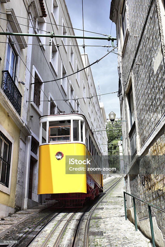 Lisbon's funicular "Funicular (Lavra Elevator) in Lisbon, Portugal" Hill Stock Photo