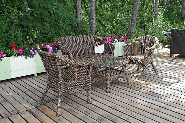 istock Rattan patio chairs and table 177420022