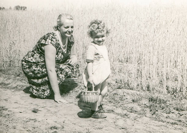 Vintage photo of mother and daughter stock photo