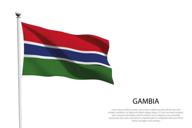 Vector illustration of National flag Gambia waving on white background