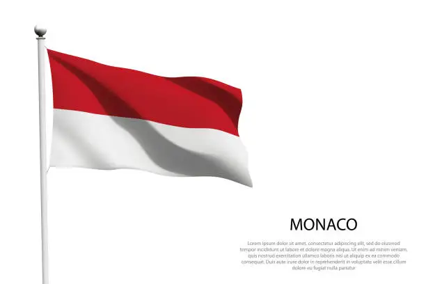 Vector illustration of National flag Monaco waving on white background