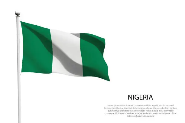 Vector illustration of National flag Nigeria waving on white background