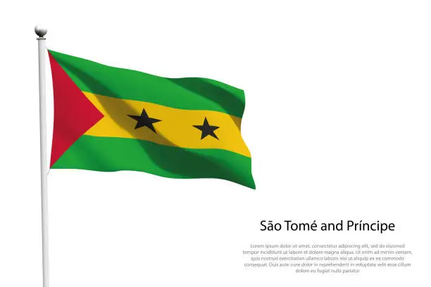 Vector illustration of National flag Sao Tome and Principe waving on white background