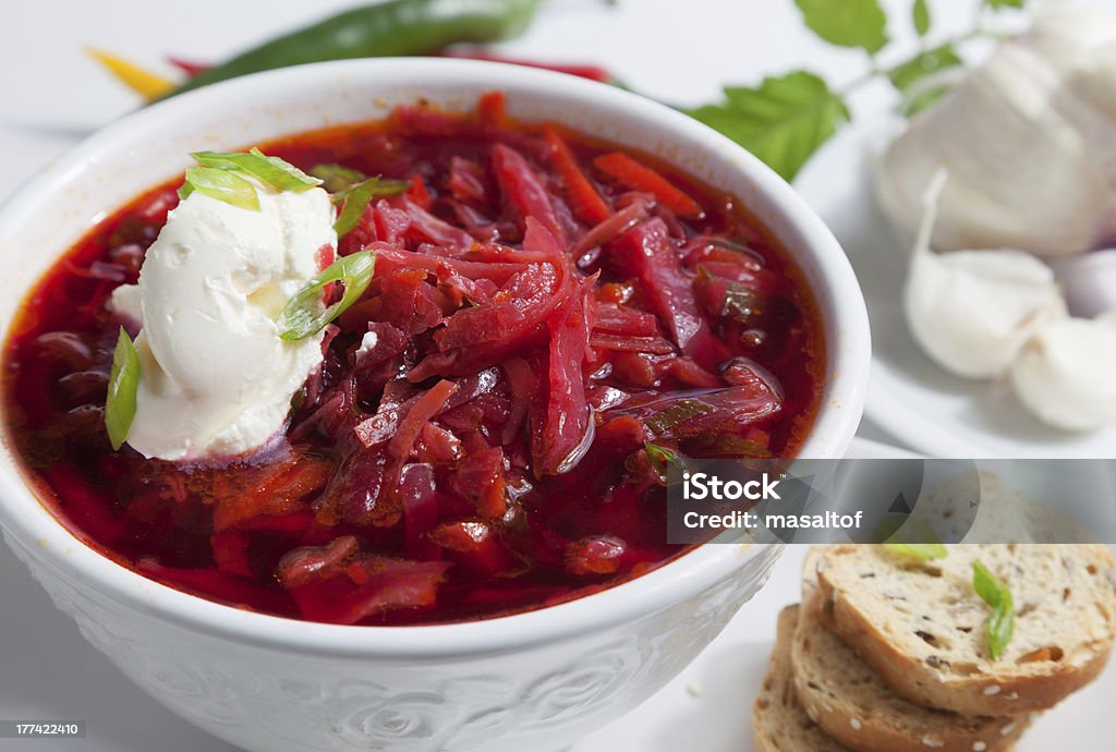 Borsch Soup Russian speciality Borsch soup with beetrots. Russian speciality Appetizer Stock Photo