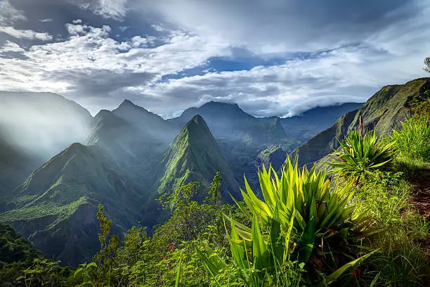 Cirque de Mafate caldera on Reunion Island.