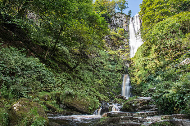 Pistyll Rhaeadr waterfall in summer stock photo