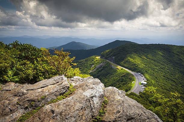 Blue Ridge Parkway Craggy Gardens Scenic Mountains Landscape Asheville NC Blue Ridge Parkway Craggy Gardens Scenic Mountains Landscape Photography near Asheville NC in the Blue Ridge Mountains of Western North Carolina blue ridge parkway photos stock pictures, royalty-free photos & images