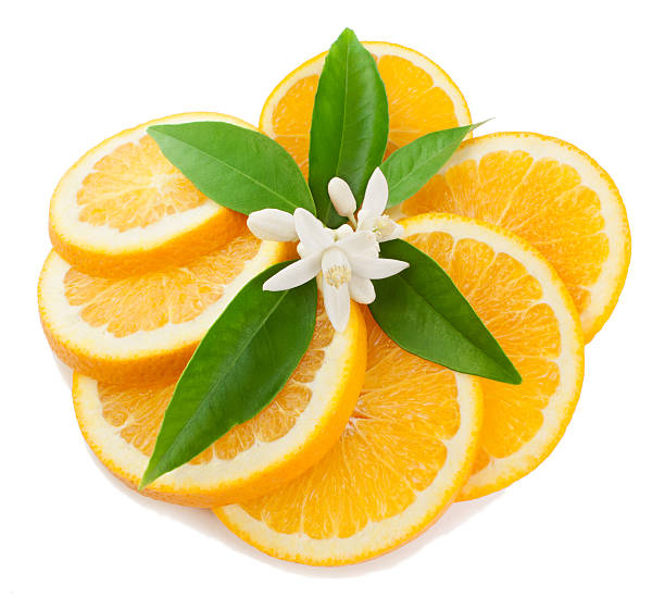istock Orange with a flower and leaves 177424823