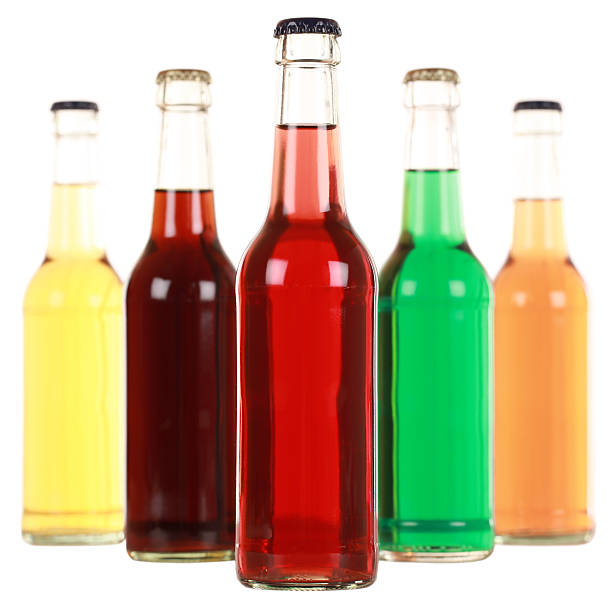 istock Bottles of multicolored sodas with no labels in v formation 177425484