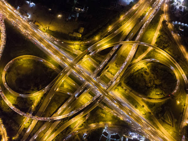 istock Aerial circular intersection transport city road at night with light 1774261827