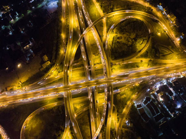 istock Aerial circular intersection transport city road at night with light 1774261835