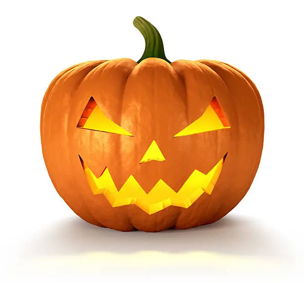 Photo of Carved Halloween pumpkin illustration with glowing interior