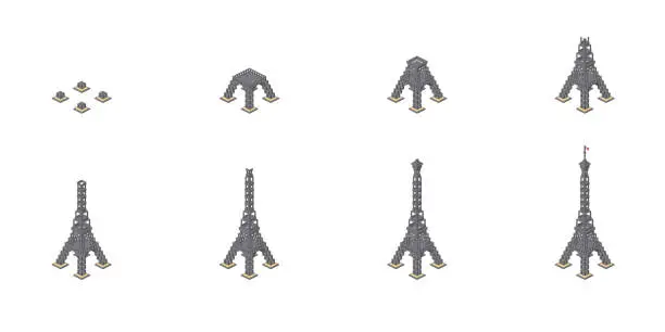 Vector illustration of Construction of the Eiffel Tower. Vector