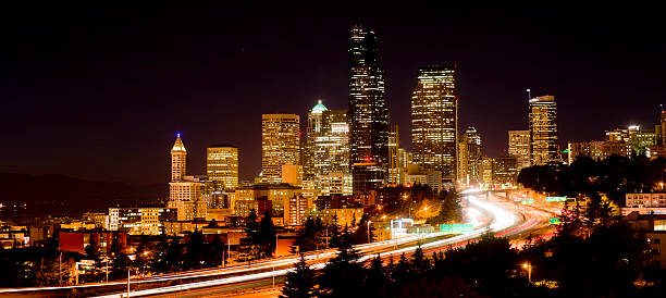 Darkness Falls Interstate 5 in Downtown Seattle Washington United States