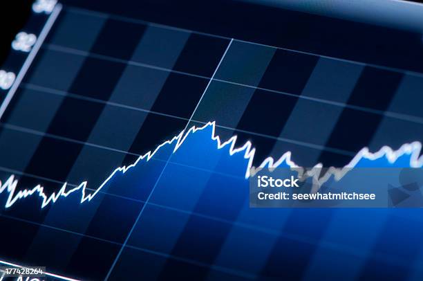 Closeup Of Blue Chart Growth Progress Stock Photo - Download Image Now - Interest Rate, Chart, Stock Market and Exchange