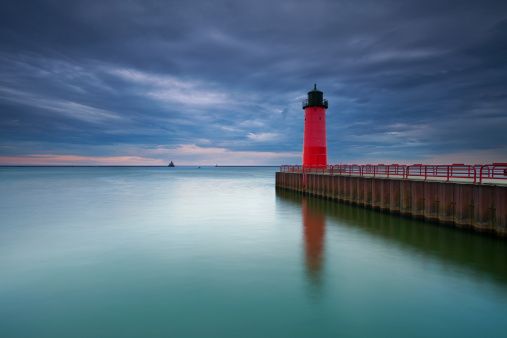 Image of the Milwaukee Lighthouse at sunset.