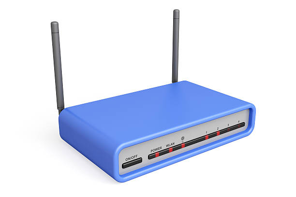 routeur bleu - wireless technology voip internet network connection plug photos et images de collection