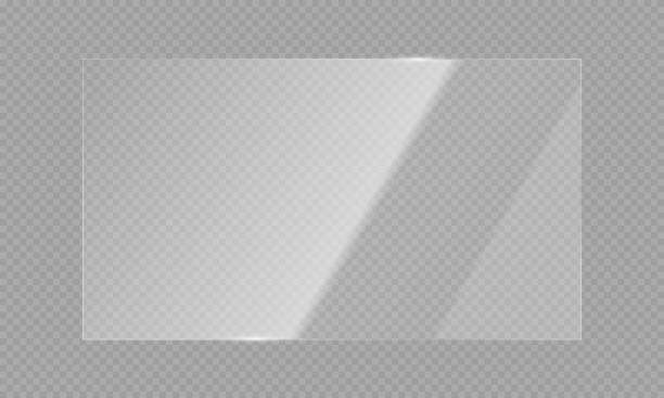 illustrazioni stock, clip art, cartoni animati e icone di tendenza di lastra di vetro o illustrazione vettoriale di riflessione dello schermo isolata sul livello della griglia di trasparenza - glass effect