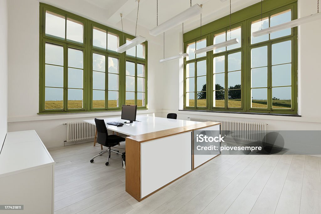 office with furniture white, "interior, office with furniture white, view from window." Alternative Lifestyle Stock Photo