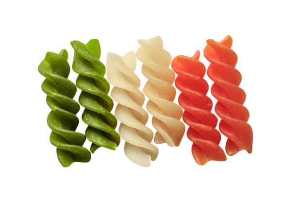 Italian pasta in flag colors isolated on white