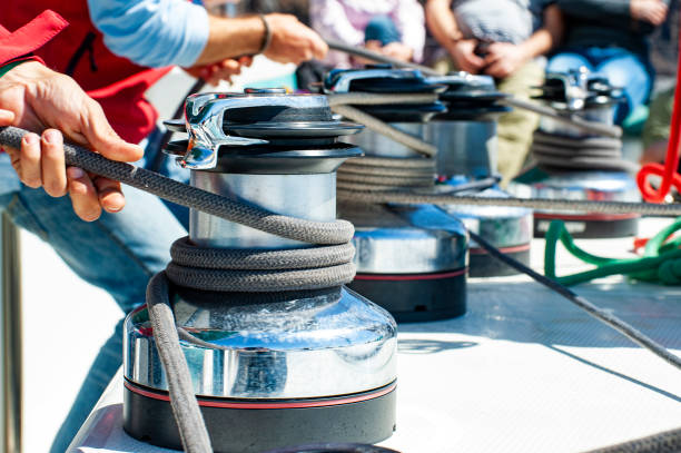 Close-up of a winch in a sailboat