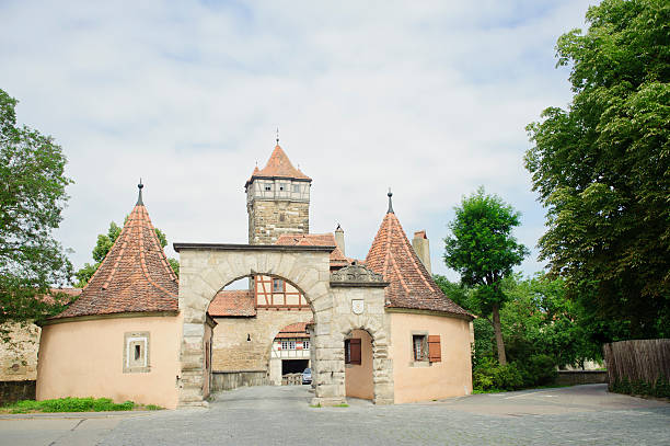 City views of ancient stone door in Rothenburg stock photo