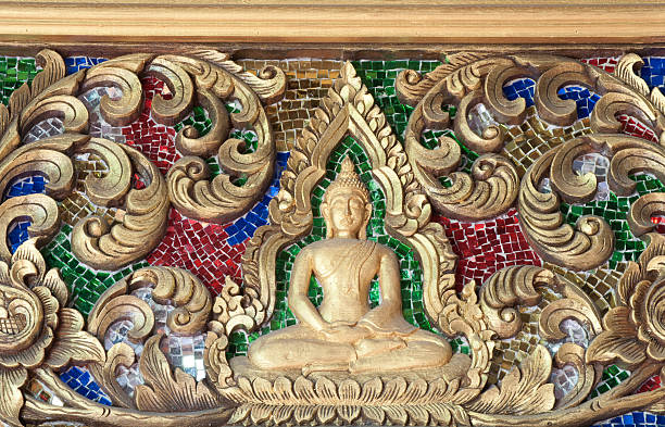 istock Native Thai style wood carving in the temple 177433823