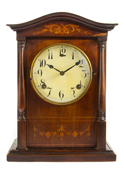 istock Old antique wooden clock on white 177434346