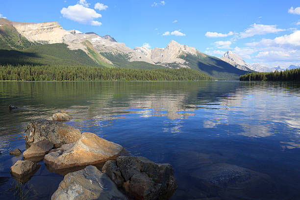 Maligne Lake in Canadian Rockies stock photo