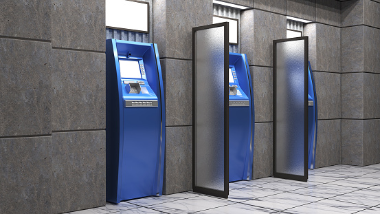 ATM Centre, ATMs, 3d illustration