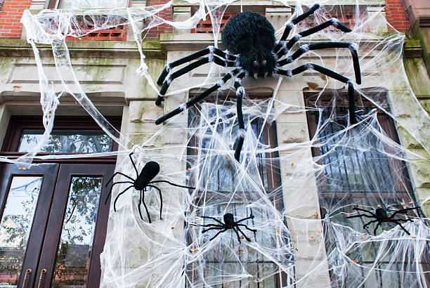 istock Big spiders as decoration on wall of house (Halloween Theme) 177437470