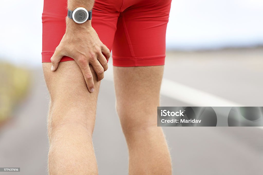 Hamstring sprain or cramps Hamstring sprain or cramps. Running sports injury with male triathlete runner. Click for more: Hamstring Stock Photo