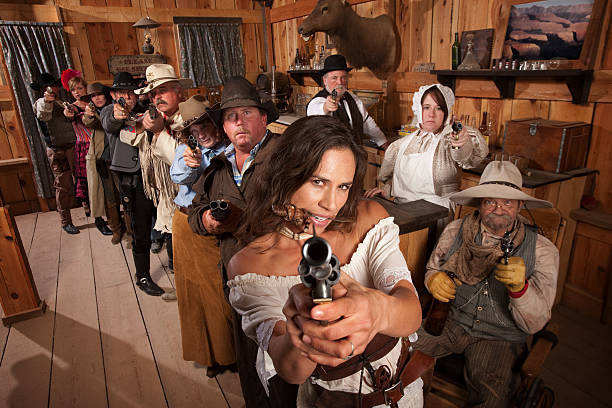 istock Sexy Woman Points Gun in Saloon 177437687