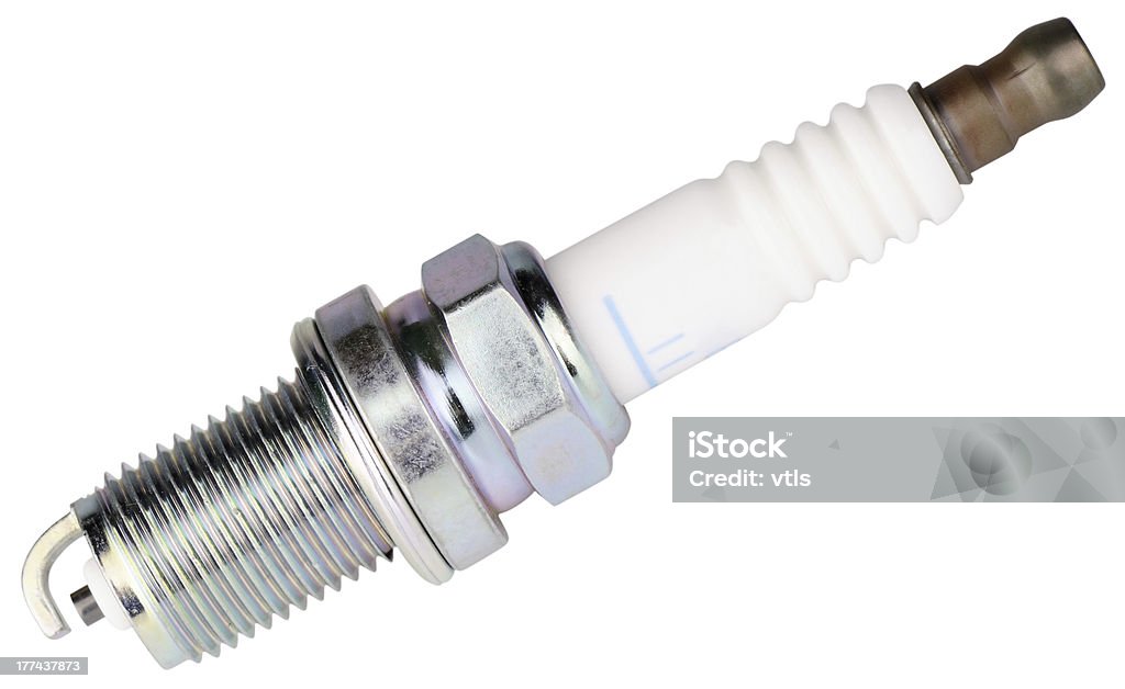 Car spark-plug side view Car spark plug side view isolated on the white Car Stock Photo