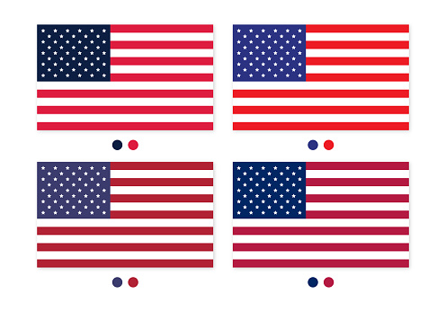 Four color illustrations of the American flag