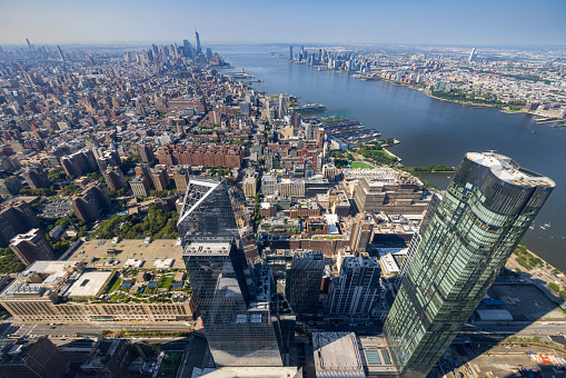 Piers of Manhattan from helicopter in New York City