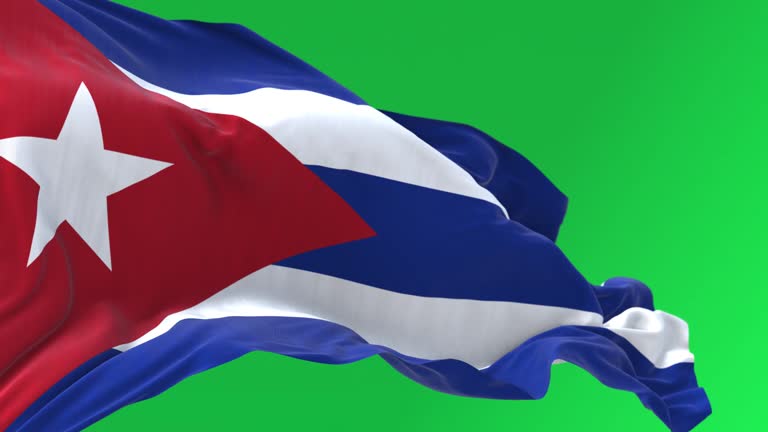 Cuba national flag waving in the wind on green screen