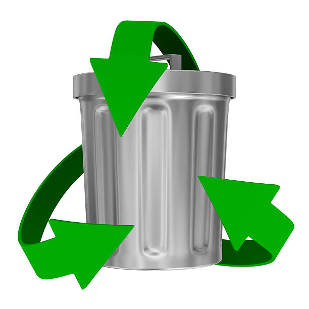 istock recycling arrows and garbage basket. Isolated 3d image 177439194