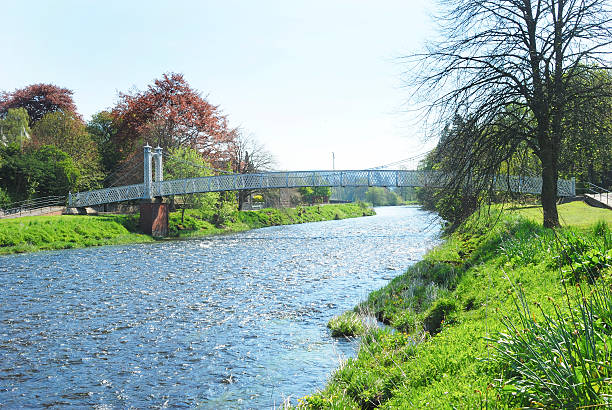 pedestrian bridge over the River Tweed at Peebles looking downriver