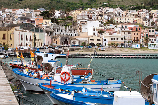 touristic harbour of Castellammare del Golfo town, Sicil stock photo