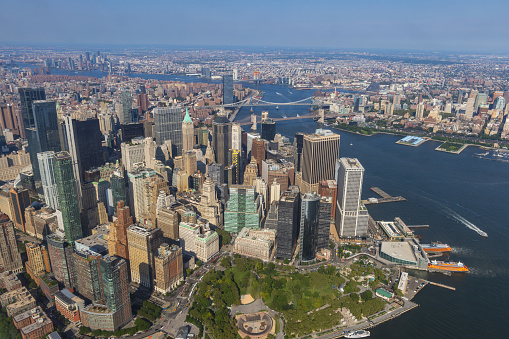 Aerial view of the Financial District and East River, Manhattan, New York, USA
