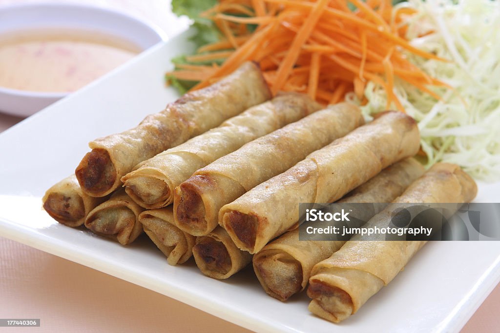 Deep Fried Egg Rolls Asian Style Deep Fried Egg Rolls with sweet and sour sauce. Appetizer Stock Photo