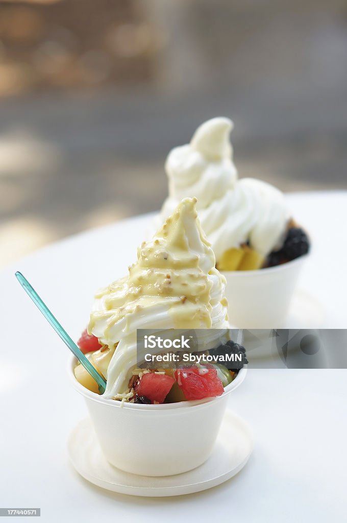 Frozen yoghurt Frozen yoghurt with fresh fruits and berry Frozen Stock Photo