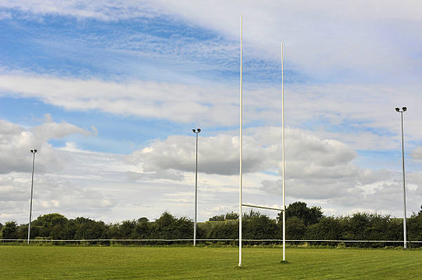 Competition Sized Rugby Goal Posts stock photo
