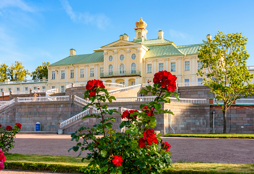 Saint Petersburg, Russia - July 2023: Grand Menshikov palace in summer in Oranienbaum (Lomonosov) park